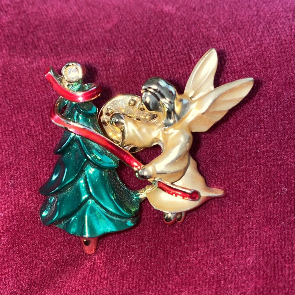 Gigio Giusti Brooch Tree Angel Pin Brooch gold green